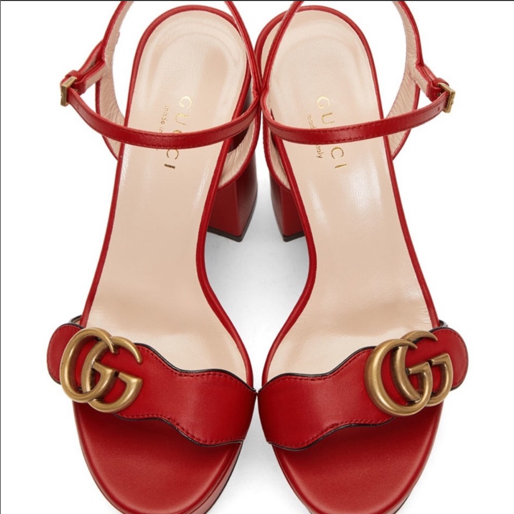 Gucci GG marmont leather red platform sandals